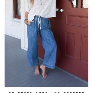 Three Bird Best - cropped wide leg boho denim pants, size: L